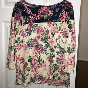Lands’ End Floral boatneck 3/4 in sleeves top